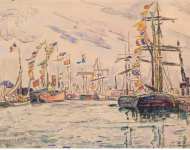 Signac Paul Sailboats with Holiday Flags at a Pier in Saint-Malo  - Hermitage